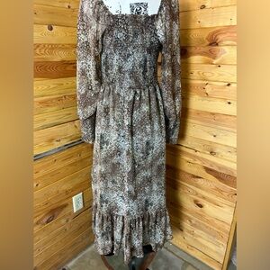 Betsy Johnson printed brown and black long sleeve dress